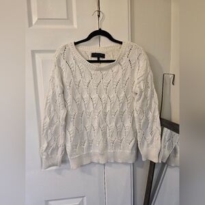 Rag & Bone White Crew Neck Sweater Wavy Swirl Knit Viscose Nylon Medium